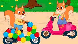 Famille d'Écureuil - Moto Ballon Arc-en-ciel Animé 2022 en Français