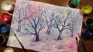 Speed Painting | Winter Forest | Crumpled Paper | Gouache | IOTN