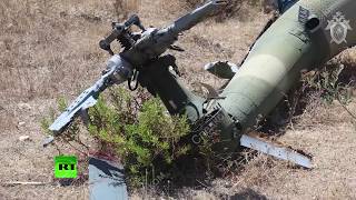 Видео с мест крушения самолёта Су-24М и спасательного вертолёта в Сирии