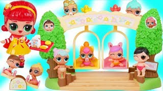 LOL Surprise Dolls + Customized Lil Sisters get Double Swing Park at McDonalds Happy Meal Drive Thru