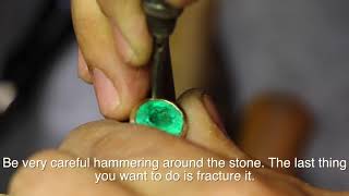 How to bezel set Emerald Gemstone in Gold ring setting