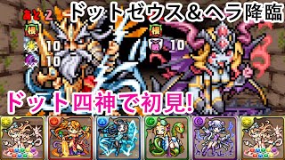 ドットゼウス＆ヘラ降臨に初見で挑戦！味方も敵も全員ドットの世界がかわいい...【パズドラ】