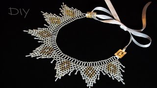 Колье из бисера|ЗОЛОТЫЕ РОМБИКИ|Beaded necklace|Gold Diamonds