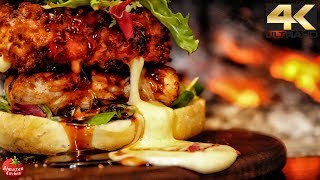 100$ Fried Cheese & Turkey Pronburger! - 4K Primitive Cooking