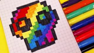 МОИ РИСУНКИ ПО КЛЕТОЧКАМ - РАДУЖНЫЙ ЧЕРЕП - Pixel Art Простые рисунки