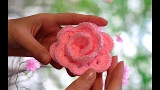 Цветок РОЗА крючком/Розочка на детскую шапочку/Пошаговый МК для начинающих