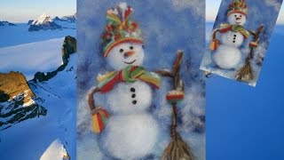 СНЕГОВИК -- ЖИВОПИСЬ ШЕСТЬЮ / FELTING of  PICTURE /  HOW TO MAKE A PICTURE of  WOOL