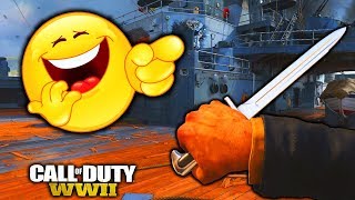 FUNNY KNIFE ONLY REACTIONS & EPIC CROSS MAP THROWING KNIFE!! (COD WW2)