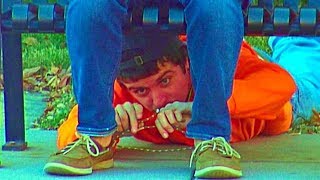 ? Tying Peoples Shoes and Stealing their Stuff Prank Part 2