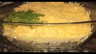 Салат Мужской каприз. Слоеный салат с мясом. Мясной салат.