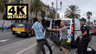Barcelona Police raid on illegal street vendors  Panasonic Lumix FZ80/ Crane M Stabilizer 4K UHD
