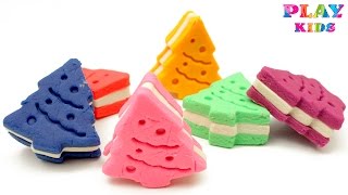 Learn Colors with Play Doh DIY Play Doh Christmas tree Cookies with Molds