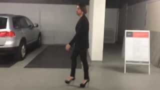 Man in high heels and leather leggings (YSL Tribute, Prada, SHY boots)