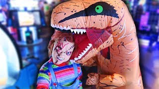 Chucky and T-Rex at the Arcade for Halloween!!!