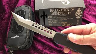 Microtech Custom/Marfione HALO VI Blue Hardware Hellhound Tanto M390 Stonewash