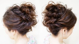 ☆エレガントでルーズなお団子ヘアアレンジ！初級レベル。アイロン巻きなし！三つ編みとくるりんぱでOK！hairdo 头发安排　การจัดเรียงผม  헤어 어레인지