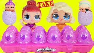 Fake LOL Surprise Dolls Open Hatchimals + LQL Lil Sisters!