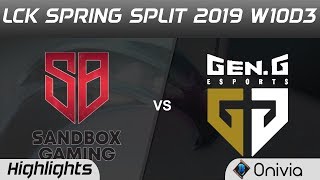 SB vs GEN Highlights Game 3 LCK Spring 2019 W10D3 Sandbox Gaming vs Gen G LCK Highlights by Onivia