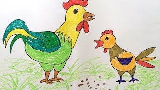 Painting for kids | How to draw a rooster | How to paint a chicken | How to draw hen | Art for kids