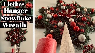 Dollar tree Christmas Decor DIY | Clothes Hanger Snowflake Wreath