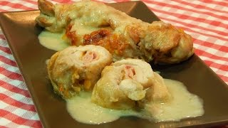Muslos de pollo rellenos de jamón cocido y queso receta fácil paso a paso