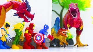 Marvel Avengers are in danger! Dragon vs dinosaur - Toys Play Time