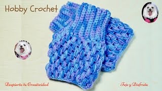 Mitones a crochet en punto puff, paso a paso.