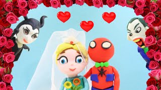Spiderman & Frozen Elsa's Wedding? Maleficent Joker Play Doh Stop Motion Superhero Fun in Real Life