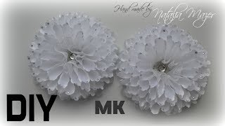 Канзаши  ПЫШНЫЕ белые банты на 1 сентября в школу МК Kanzashi flower tutorial Laços de fita