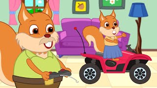 Famille d'Écureuil - Papa Conduit Une Voiture à la Radio Dessin Animé 2020 en Français