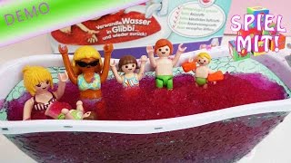 Glibber Badewanne mit Playmobil-Schwimmmannschaft - Lava-Roter Glibbi Schleim