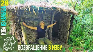 Ночевка и быт в Избе. Возвращение спустя 3 месяца. Бушкрафт в Избе из камыша - Серия 28
