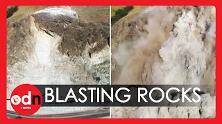 Spectacular Explosion as Authorities Blast Teetering Rocks in Idaho