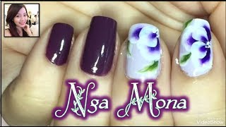 Vẽ hoa 3D bằng cọ bản trên nền móng màu trắng || Nga Mona || Beautiful Nail