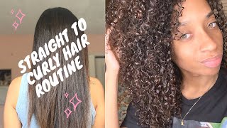 Straight to Curly Hair Routine - No Heat Damage