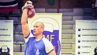 Олег Илика - полумарафон в толчке гири 32 кг по длинному циклу (417 подъемов за 30 минут)