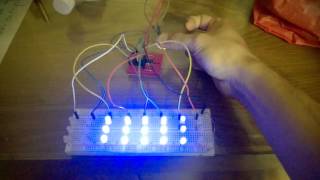 Scrolling with LED "matrick" with Attiny13 and SN74HC595N