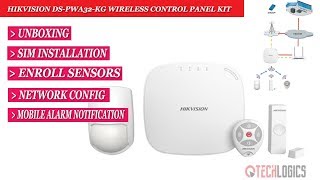 hikvision ds-pwa32 AXHub wireless control panel kit unboxing, enroll sensor & sim installation