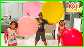 Ryan plays with Giant Balloons with his sisters in the house!!!