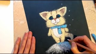 Как нарисовать котика сухой пастелью