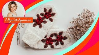 ? Вышивка на варежках Две розы ?? / Embroidery on mittens