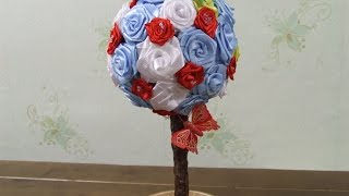 Топиарий из атласных лент Дерево СЧАСТЬЯ   Мастер класс