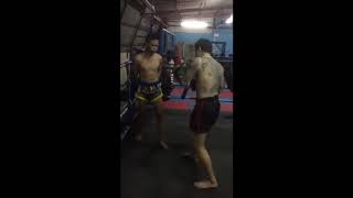 Thai boxer gutpunching training