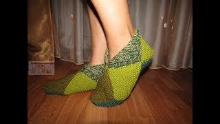 Вязание тапочек в стиле пэчворк из квадратов