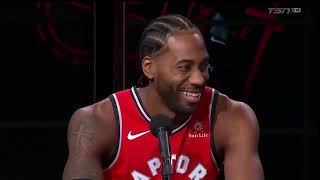 Kawhi Leonard laughs at Media Day