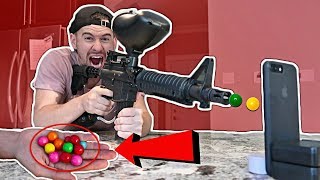 DIY CANDY PAINTBALLS VS. iPhone X EXPERIMENT!! (1000+ MPH)