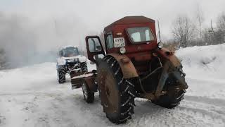 Быстрый старт Т-40 зимой,расчистка снега
