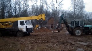 МАЗ автокран, ЮМЗ-6, ГАЗ-66 и бездорожье. MAZ truck crane, UMZ-6, GAZ-66 and off-road