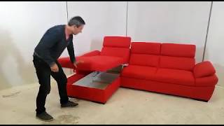 Sofá chaise longue cama de color rojo con arcón – Linz