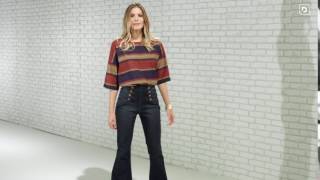 LOOK BLUSA LISTRADA, JEANS FLARE E ACESSÓRIOS | DZARM INVERNO 2017